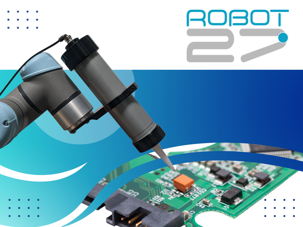 Adhesive dispensing robot with 300mL cartridge attachment.