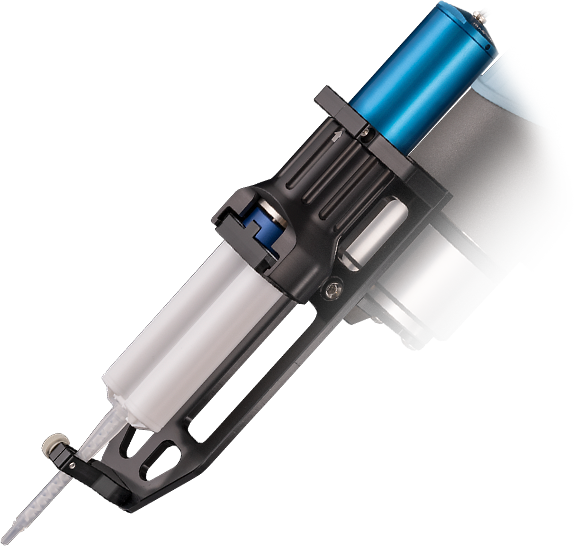 Two part cartridge dispenser for 2k materials in 50 mL cartridges.