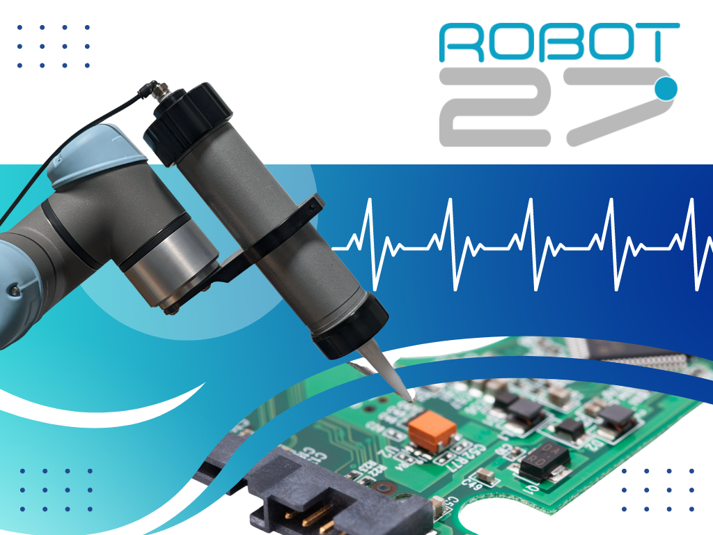 Adhesive dispensing robot with 300mL cartridge attachment.